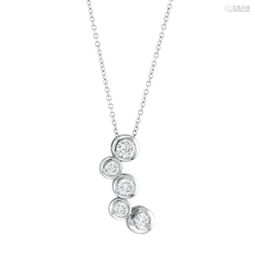 Bezel Set Five-Stone Diamond Pendant in 14k White Gold