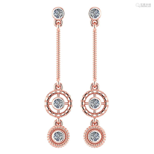 Certified 0.36 Ctw Diamond 14k Rose Gold Drop Earrings