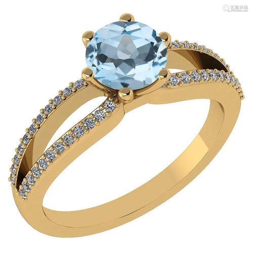 1.49 Ctw Aquamarine And Diamond 14k Yellow Gold Halo Ri