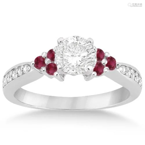 Floral Diamond and Ruby Engagement Ring Setting 14k Whi