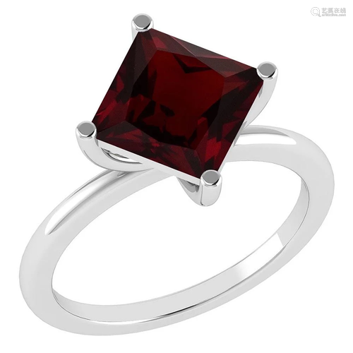 Certified 3.00 Ctw Garnet Ladies Fashion 14K White Gold