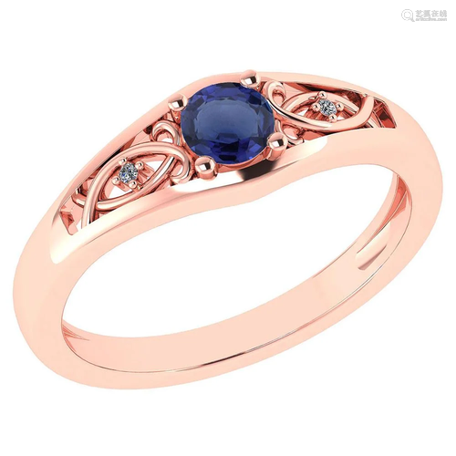 Certified 0.37 Ctw Blue Sapphire And Diamond 14k Rose G