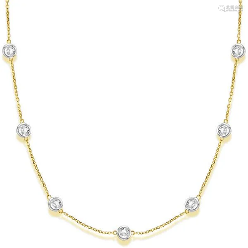 Station Bezel-Set Necklace in 14k Two Tone Gold 5.00…