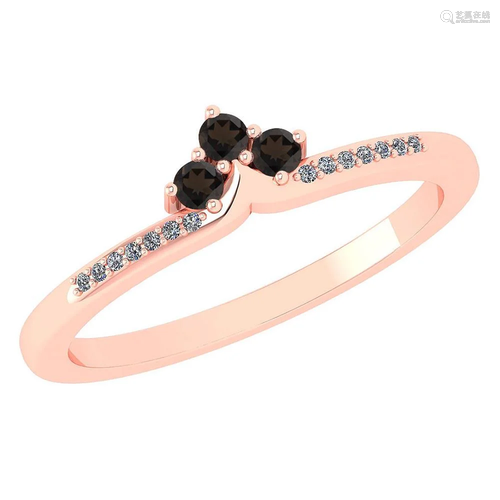 Certified 0.13 Ctw Smoky Quarzt And Diamond 18k Rose Go