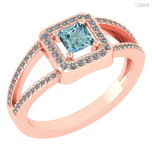 Certified 0.61 Ctw Aquamarine And Diamond 14k Rose …