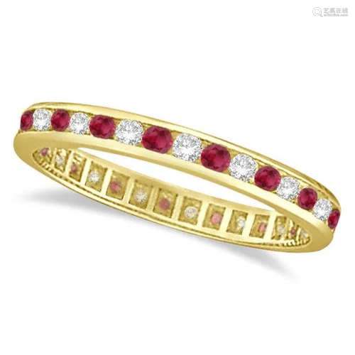 1.04ctw Ruby and Diamond Channel Set Ring Eternity Ba…