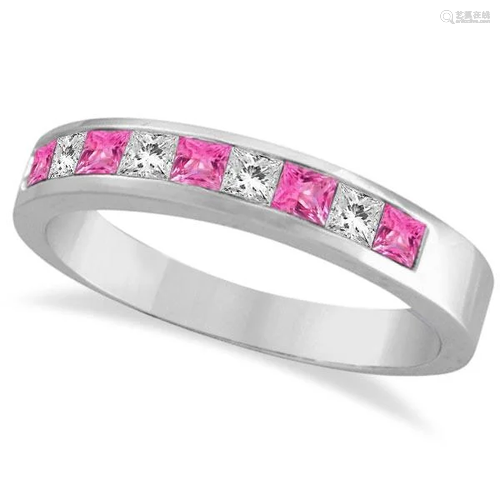 Princess Channel-Set Diamond and Pink Sapphire Ring Ban