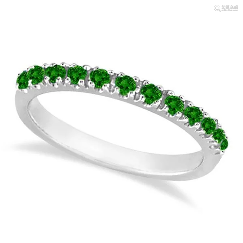 Emerald Semi-Eternity Band Stackable Ring in 14K White