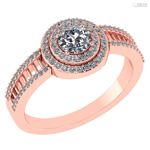 0.78 Ctw Diamond 14k Rose Gold Halo Ring VS/SI1