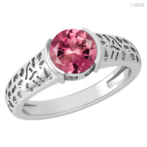 Certified 1.25 Ctw Pink Tourmaline 18K White Gold Solit