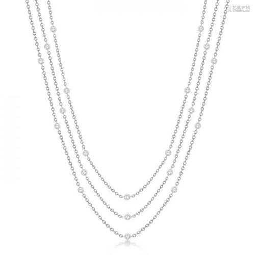 Three-Strand Diamond Station Necklace in 14k White Gold