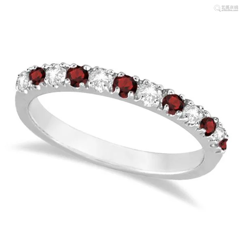 Diamond and Garnet Ring Guard Stackable Band 14K White