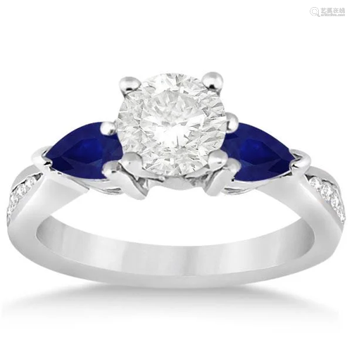 Diamond and Pear Blue Sapphire Engagement Ring Platinum