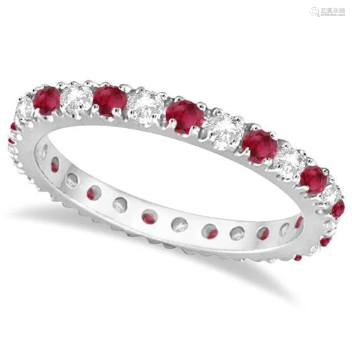 Diamond and Ruby Eternity Ring Stackable Band 14K White