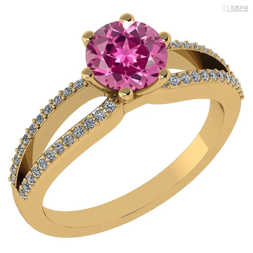 1.49 Ctw Pink Tourmaline And Diamond 14k Yellow Gold Ha