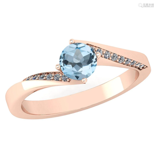 Certified 1.09 Ctw Blue Topaz And Diamond 18K Rose Gold