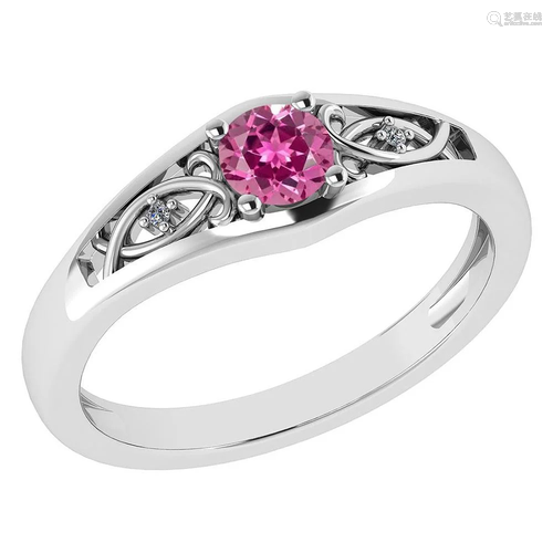 Certified 0.37 Ctw Pink Tourmaline And Diamond 14k Whit