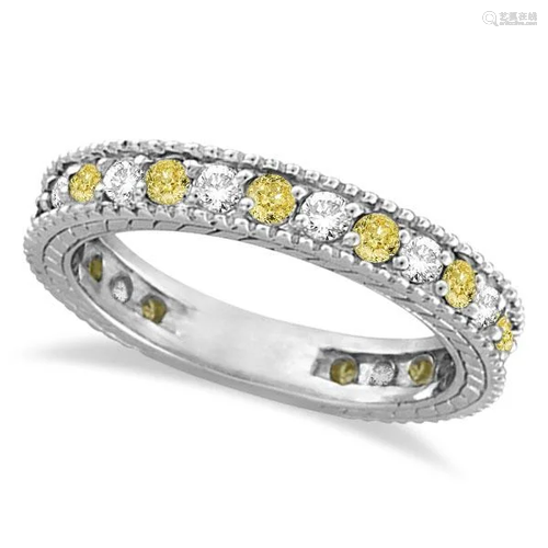 Fancy Yellow Canary and White Diamond Eternity Ring 14k