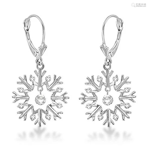 Snowflake Shaped Dangle Drop Diamond Earrings 14K White