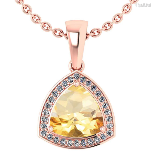 3.15 Ctw Citrine And Diamond 14k Rose Gold Pendant