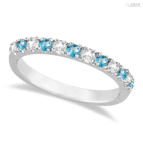 Diamond and Blue Topaz Ring Anniversary Band 14k White