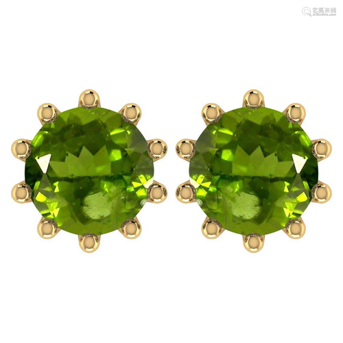 Certitifed 1.60 Ctw Genuine Peridot 14K Yellow Gold Stu