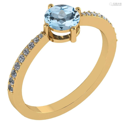 0.97 Ctw Aquamarine And Diamond 14k Yellow Gold Halo Ri