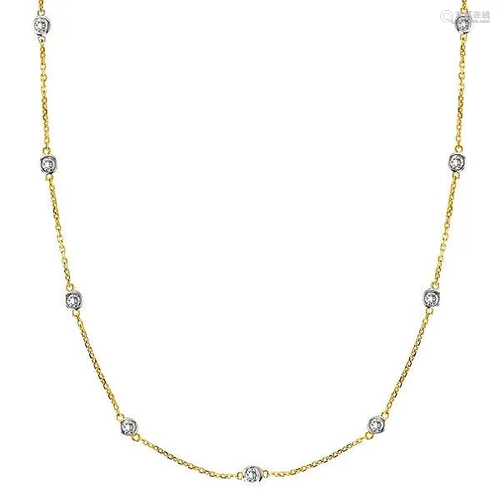 Station Bezel-Set Necklace in 14k Two Tone Gold 1.00…