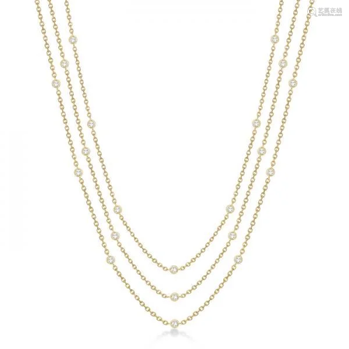 Three-Strand Diamond Station Necklace in 14k Yellow Gol