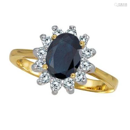 Lady Diana Blue Sapphire and Diamond Ring 14k Yellow Go
