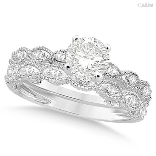 Petite Antique style-Design Diamond Bridal Set in 14k W