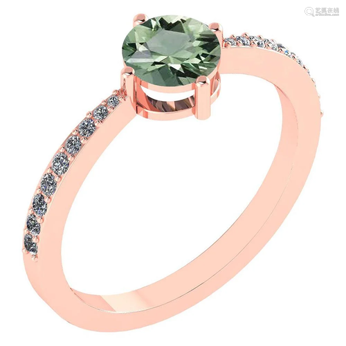 0.97 Ctw Green Amethyst And Diamond 14k Rose Gold Halo