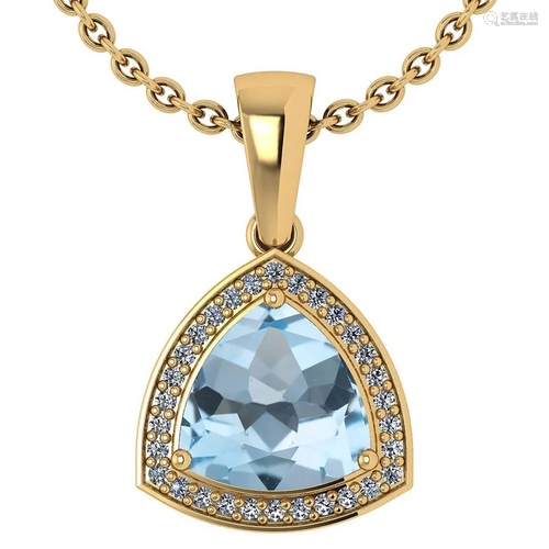 3.15 Ctw Auqamarine And Diamond 14k Yellow Gold Pendant