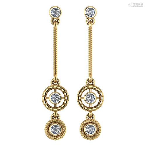 Certified 0.36 Ctw Diamond 14k Yellow Gold Drop Earring