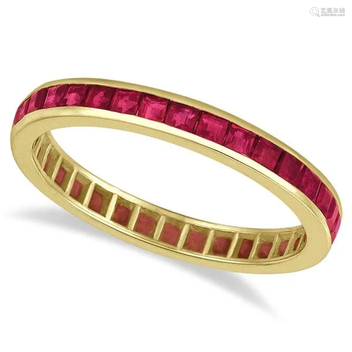 Princess-Cut Ruby Eternity Ring Band 14k Yellow Gold 1.