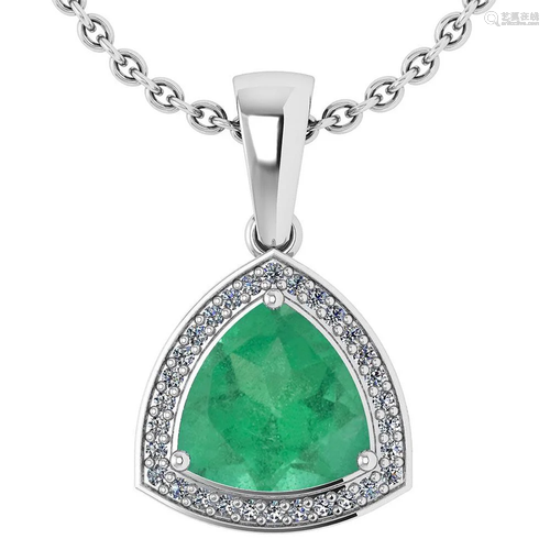 3.15 Ctw Emerald And Diamond 14k White Gold Pendant