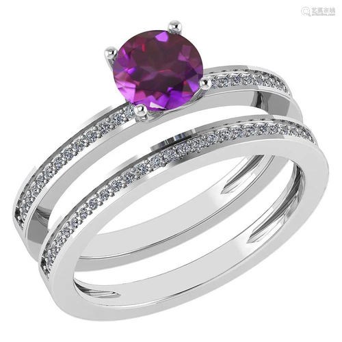 Certified 0.73 Ctw Amethyst And Diamond 14k White Gold