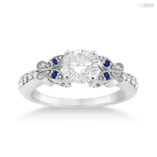 Butterfly Diamond and Sapphire Engagement Ring platinum