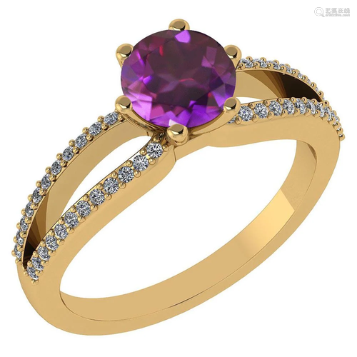 1.49 Ctw Amethyst And Diamond 14k Yellow Gold Halo Ring