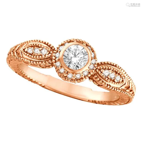 Venetian Style Diamond Bezel Ring 14K Rose Gold 1.50 ct