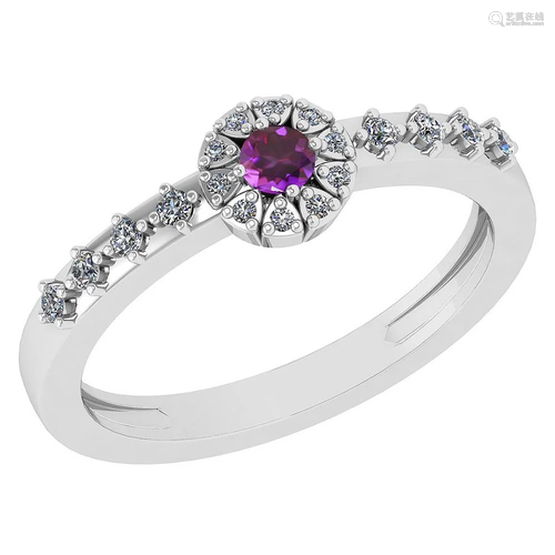 0.27 Ctw Amethyst And Diamond 14k White Gold Halo Ring