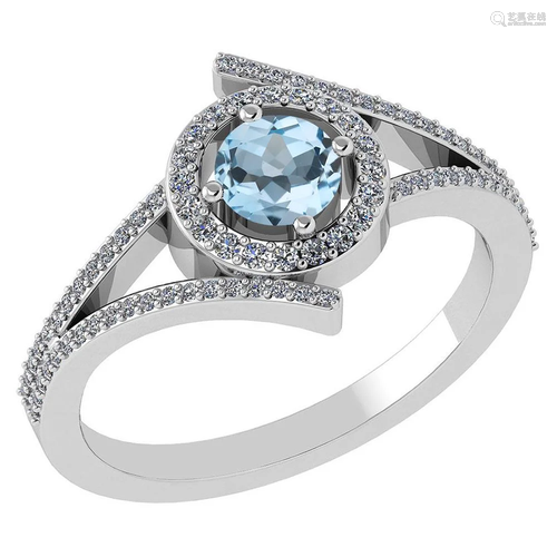 0.73 Ctw Aquamarine And Diamond 14k White Gold Halo Rin