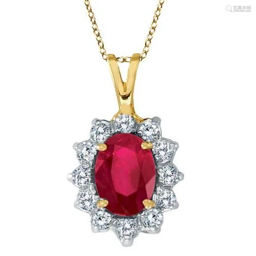 Ruby and Diamond Accented Pendant Necklace 14k Yello…