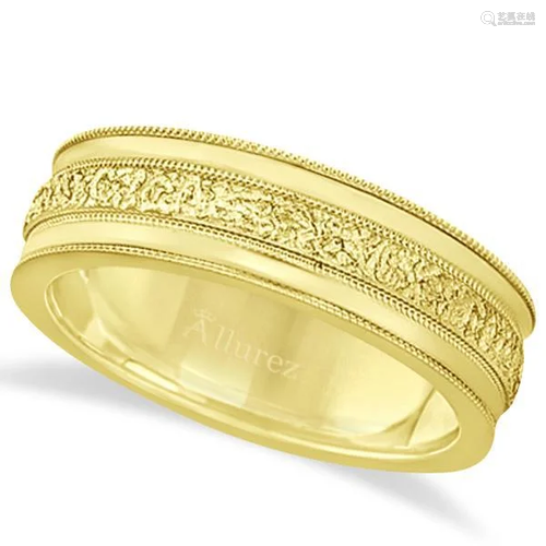 Carved Mens Wedding Ring Diamond Cut Band 18k Yellow Go