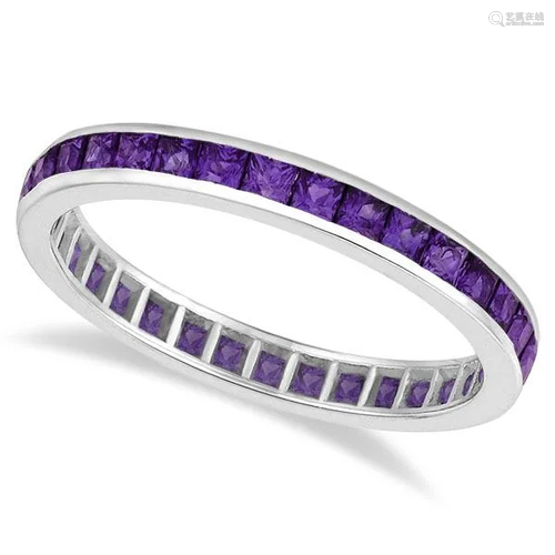 Princess-Cut Amethyst Eternity Ring Band 14k White Gold