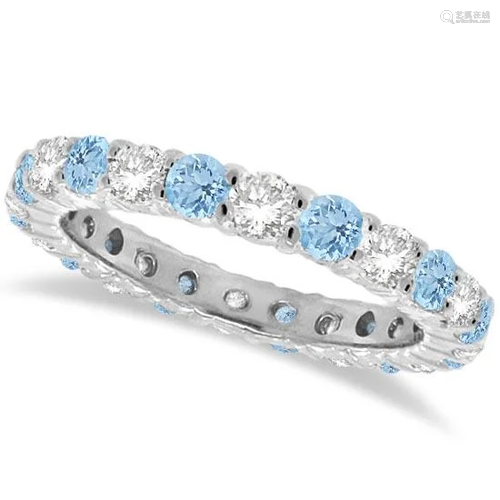 Aquamarine and Diamond Eternity Ring Band 14k Whit…