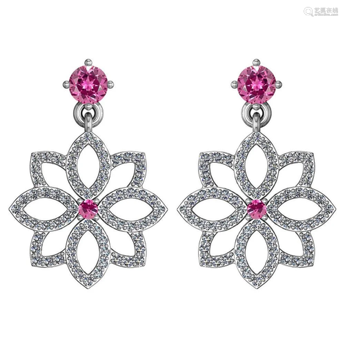 1.20 Ctw Pink Tourmaline And Diamond 14k White Gold Hal