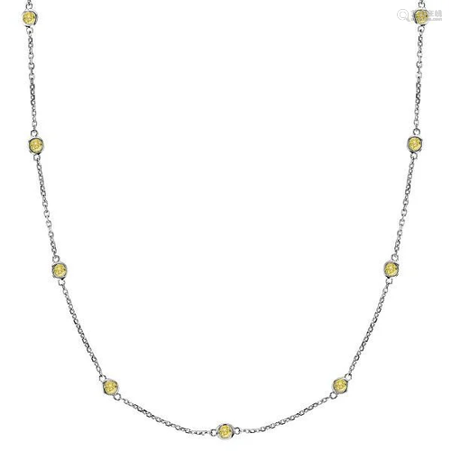 Fancy Yellow Canary Station Necklace 14k White Gold (0.