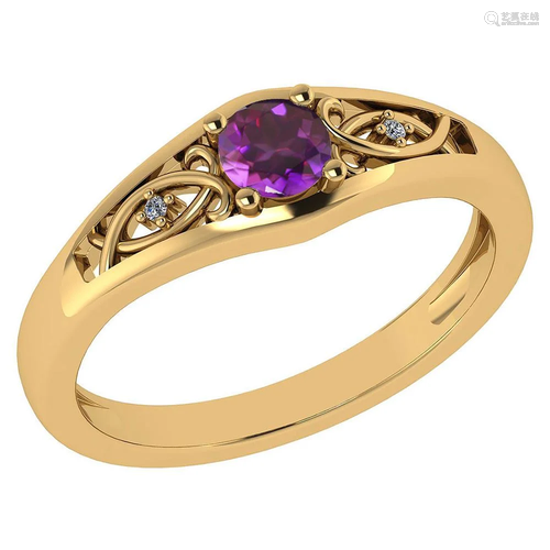 Certified 0.37 Ctw Amethyst And Diamond 14k Yellow G…