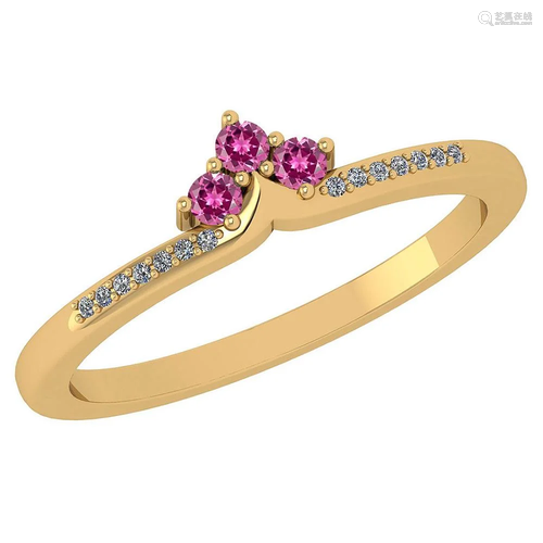 Certified 0.13 Ctw Pink Tourmaline And Diamond 18k Yell